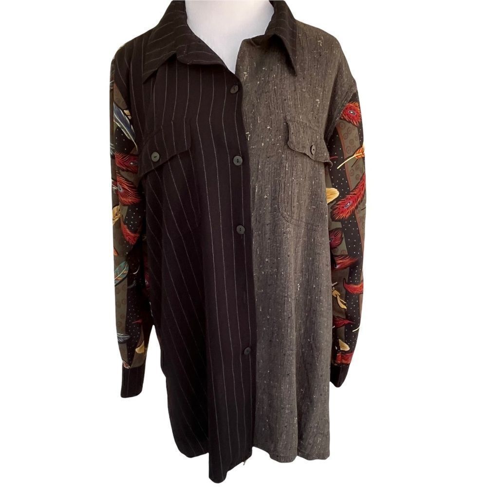 Koos Of Course Mixed Media Art To Wear Feather Blouse L